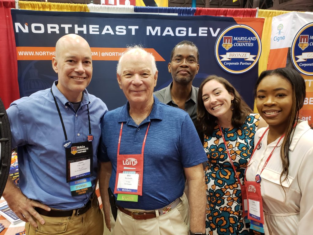 US Senator Ben Cardin visits the Northeast Maglev booth at 2019 MACo