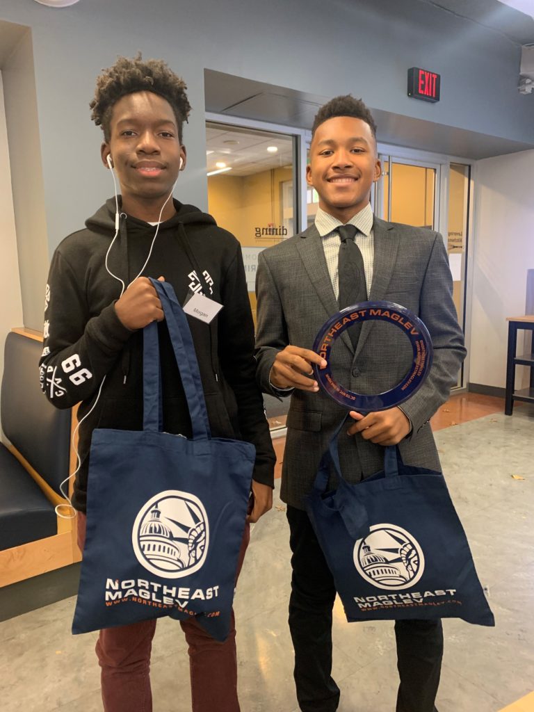 Two young men with Northeast Maglev goodies at Greater Baltimore Urban League's Saturday Leadership Program