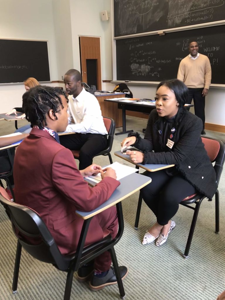 Northeast Maglev Marketing & Communications Coordinator speaks with Greater Baltimore Urban League's Saturday Leadership Program attendee