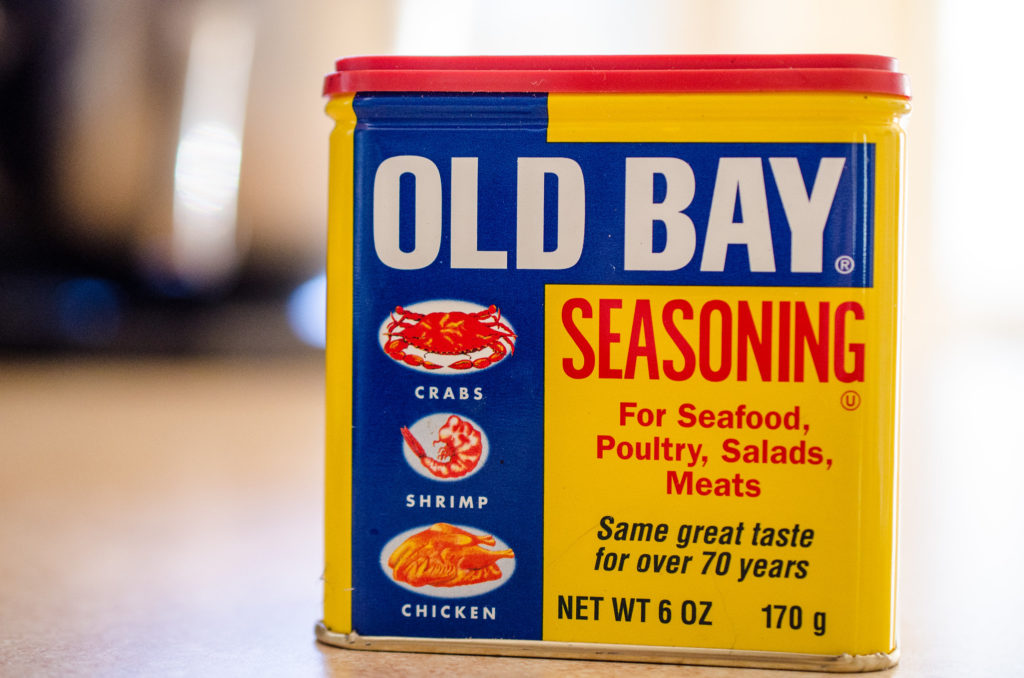 Rectangular metal tin of iconic food seasoning Old Bay