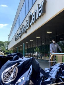 Photograph of Northeast Maglev bags in front of Prince George's Hospital Center
