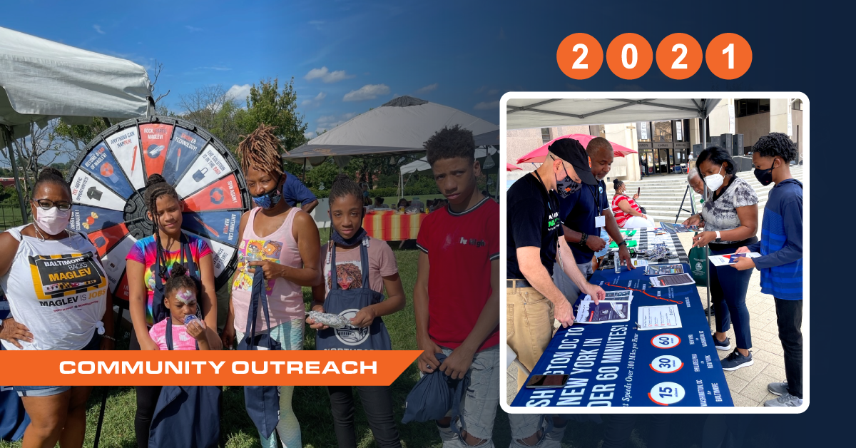A photo collage of Northeast Maglev's 2021 community outreach events