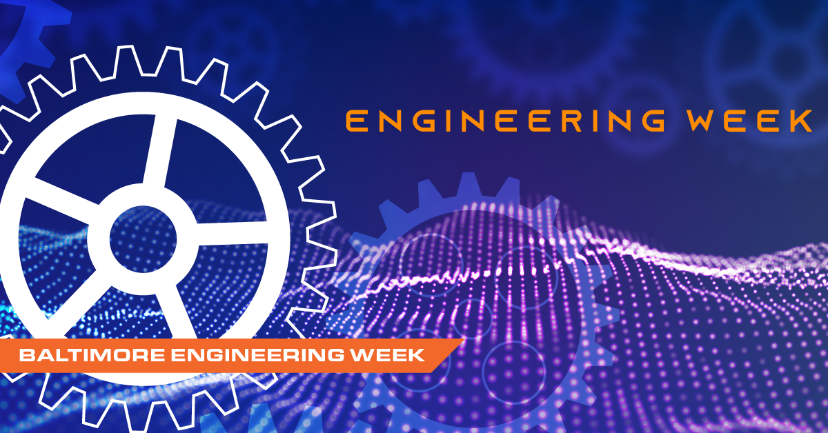 Artistic collage of engineering related elements titled, "engineering week"