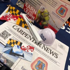 Photograph of various promotional items at the 2022 MACo Conference