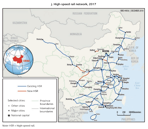 Map of China's High Speed Rail Network in 2017