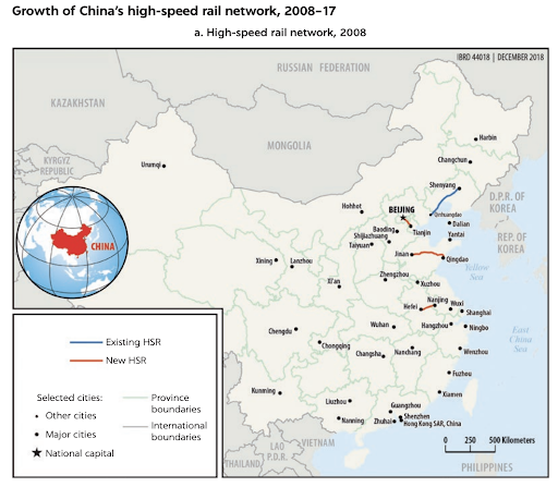 Map of China's High Speed Rail Network in 2008